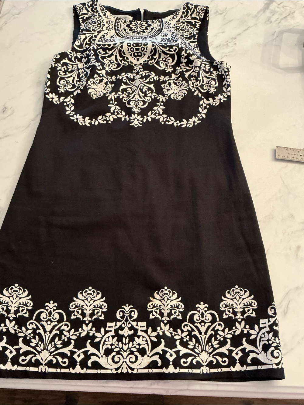 Maggy London Black Mini Dress with White Filigree